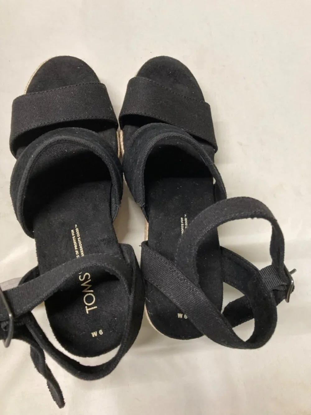 Toms Madelyn Braided Wedge Sandal for Women - Black, Size 6, New with Tag